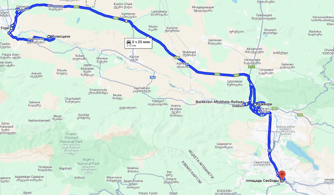Route of the Mtskheta-Gori-Uplistsikhe trip